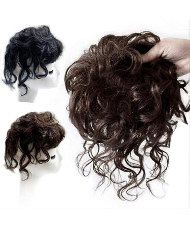 Short Curly Toupee 100% Real Human Hair Curly Toppers Clip Dark Brown Fluffy Crown Hair Pieces Wavy Hair Topper Wiglets fof Thinning Hair 6inch/10inch/841