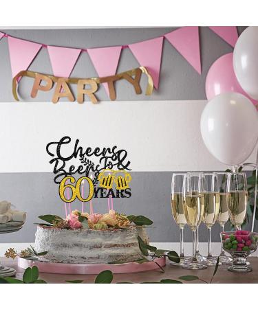 Cheers & Beers to 60 Years Cake Topper Gold&Black Glitter Happy 60th Birthday Cake Topper for Men Women Beer Sign Cake Decor Sixty Years Old Birthday/60th Anniversary Party Decoration - Buy Online on SooperMarket.com