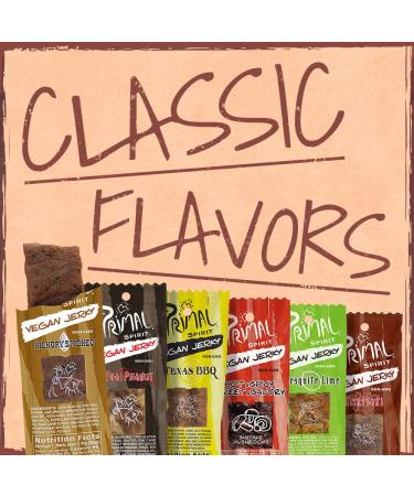 Primal Spirit Vegan Jerky Sampler Pack - Plant Based Protein - Non-GMO - 24-Pack 1 oz - Thai Peanut, Mesquite Lime, Teriyaki, Hot & Spicy, Hickory Smoked, Texas BBQ - Buy Online on SooperMarket.com