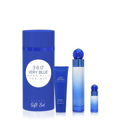 Perry Ellis 360 Very Blue for Men - 3 Pc Gift Set 3.4oz EDT Spray 0.25oz EDT Spray 3oz Shower Gel 6.65 Fl Oz (Pack of 1)