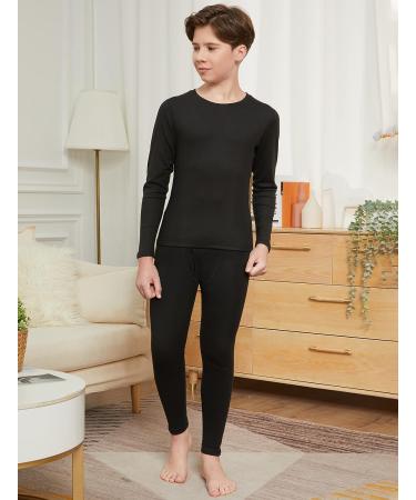 TELALEO Boys Double Fleece Lined Thermal Underwear Set - Black, Large - Buy Online on SooperMarket.com