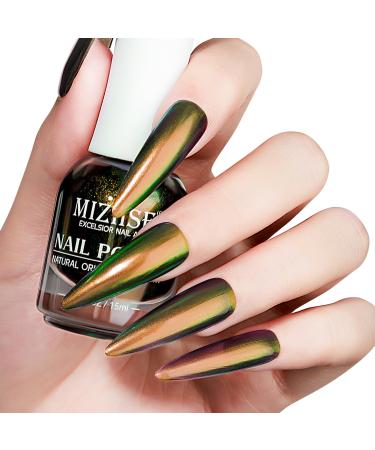 MIZHSE 15ML Chameleon Nail Polish Quick Dry Nail Varnish Shimmer Iridescent Nail Polish Holographic Chrome Nail Art No Need Lamp Cure 004