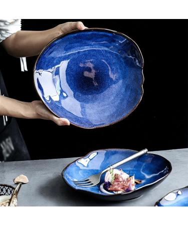 Serving Plates Household Ceramic Dinner Plate Blue Glaze Salad Plate Fruit Plate Bread Plate Irregular Tableware Western Food Plate/Kitchen Supplies for Appetizer Dinner and Desserts (Size : 26.5cm - Buy Online on SooperMarket.com