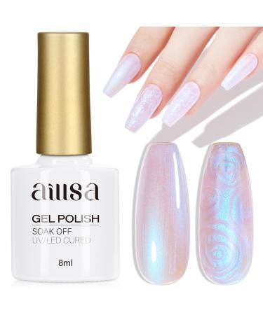 AILLSA Pearl Gel Nail Polish Chrome Mermaid Gel Polish Aurora Iridescent Shimmer Pearlescent Shell Soak Off U V Gel Nail Polish Glazed Donut for Manicure Salon DIY & Holiday Gifts 0.27Fl Oz GE13 Aurora Lilac
