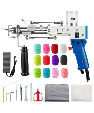 Suteck Tufting Gun 2 in 1 Cut Pile Rug Tufting Gun 100V-240V Electric Carpet Weaving Flocking Machine Rug Making Kit with 12-Color Yarn Rolls and Tufting Cloth  High Speed (Adjustable)