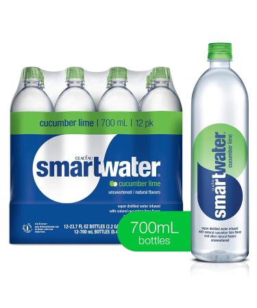 Smartwater Flavored Drinking Water - Cucumber Lime | Vapor Distilled Water, Natural Flavors, Zero Sugar, Electrolytes. 23.7 Fl Oz Bottles | Pack of 12