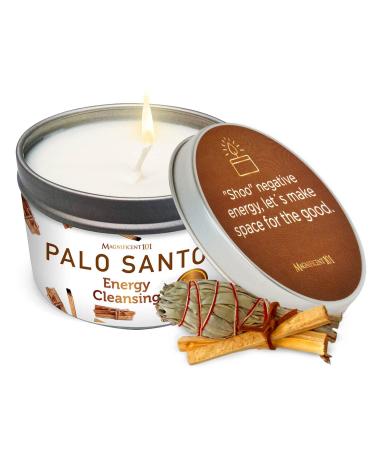 Magnificent 101 Palo Santo Smudge Candle for at home energy cleaning aromatherapy and chakra healing natural soy wax essential oils 170 g can holder Palo Santo - Energy Cleansing