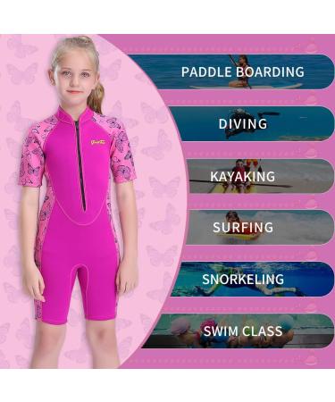 Goldfin Kids 2mm Toddler Shorty Wetsuit - Girls' Butterfly Design | Front Zip Neoprene Suit for Water Aerobics, Diving, Surfing, Swimming - Buy Online on SooperMarket.com