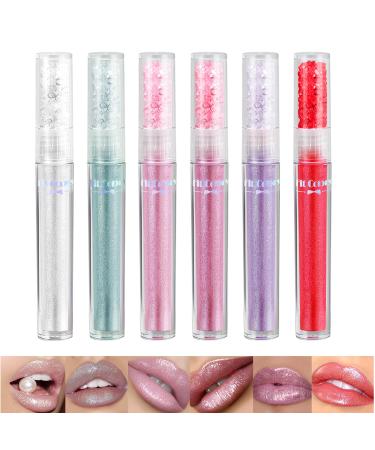lipsticks 6PCS Luminous Luminous Lip Gloss - Diamond Shimmery Glitter Moisturizing Lip Gloss with Shimmery Finish - Lightweight Sheer and Hydrating(A) INFERRED berry pink nude red purple orange