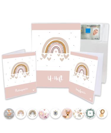 Minilino u Issue cover 3-part premium set for vaccination pass passport protects important documents organizer for examination book and travel documents |For girls rainbow pink
