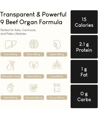 Grassfed Beef Organs Supplement - Organ Complex with Liver, Brain, Heart, and More (180 Capsules) - Buy Online on SooperMarket.com