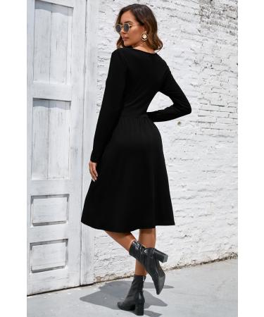 OUGES Women's Spring Casual Midi Dress - Long Sleeve V-Neck Floral Wrap Dress with Pockets - Buy Online on SooperMarket.com