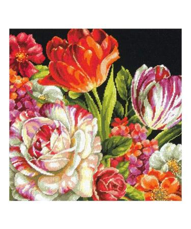 Dimensions Needlepoint Kit 14"X14"-Bouquet On Black Stitched In Thread -71-20079
