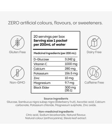 HydraLyte Plus Immunity - Electrolytes + Vitamin C Powder + Elderberry (Sambucus Nigra 35:1 Concentrated Black Elderberry Powder) + Zinc - Daily Hydration Powder With Immune Support for Ages 19+ - Buy Online on SooperMarket.com