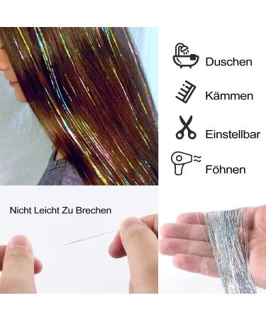 800 Silver Glitter Hair Strands | 120 cm Tinsel Hair Extensions | Fairy Hair Lametta Extreme Kit - Buy Online on SooperMarket.com