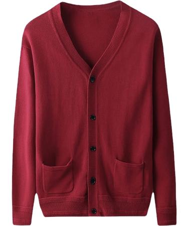 Yeokou Mens Casual V-Neck Button Up Solid Knitted Cardigan Sweaters with Pocket