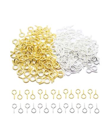 HUIHUIBAO 200 Pieces Mini Metal Screw Eye Pins Hooks Eyelets Screw Threaded for Jewelry Making Findings DIY Crafts, 6 x 13mm(Gold and Silver)
