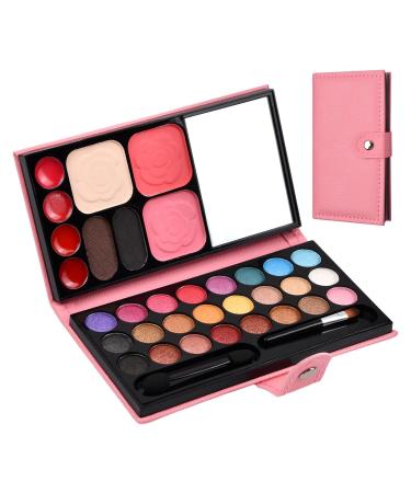 Kioiner 33 Colors Makeup Palette Kit for Girls Women Include Eyeshadow Lipstick Shading Powder Portable Wallet Cosmetic Make up Palette with Mirror and Brushes for Daily Use