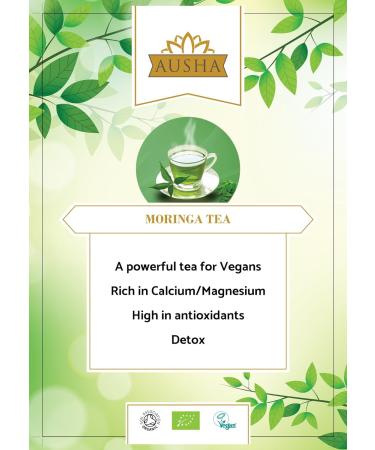 Ausha Organic Moringa Tea 100 grams | Loose Leaves Caffeine Free Detox Fibre Calcium | Certified Organic - Buy Online on SooperMarket.com