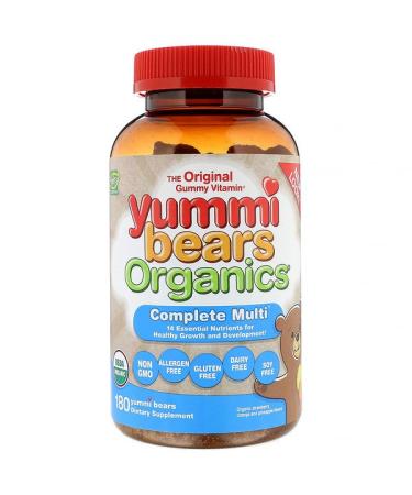 Hero Nutritional Products Yummi Bears Organics Complete Multi Organic Strawberry Orange and Pineapple Flavors 180 Yummi Bears