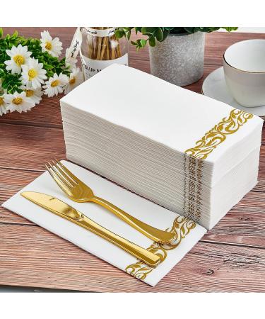 LEKOCH 100 Pcs Disposable White Napkins with Gold Design - Premium Air Laid Fabric-like Napkins for Weddings - 43x30 cm Luxury Party Supplies - Buy Online on SooperMarket.com