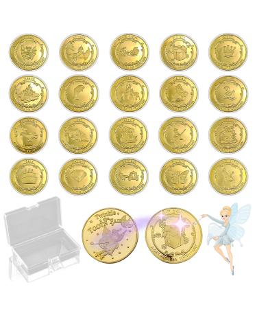 HJFH Tooth Fairy Coins Gold Tooth Fairy Coin Tooth Fairy Gifts Tooth Fairy Gift for Girls Boys 20pcs