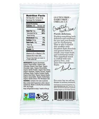 Elemental Superfood Dark Chocolate + Peanut Butter Seedbars - 12 Pack | Non-GMO, Organic, Gluten-Free, Dairy-Free, Plant-Based - Buy Online on SooperMarket.com