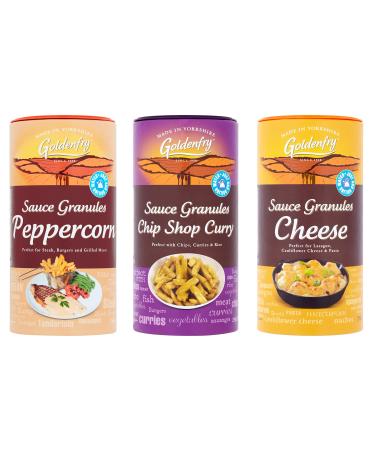 Goldenfry Sauce Granules Peppercorn Gravy Chip Shop Curry and Cheese Mixed Set of 3 - 2 tubes of 250g and 1 tube of 230g! Perfect for Cooking with and Made in Yorkshire