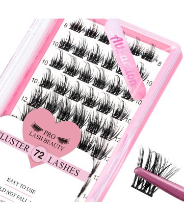 Cluster Lashes 72 Pcs Lash Clusters DIY Eyelash Extension Individual Lashes Attraction D-8-14mix Thin Band Easy to Apply at home Lashes(Attraction D-8-16mix) 8-16 mix Attraction