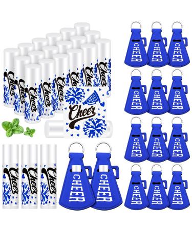 18 Sets Blue Red Cheer Favors Natural Bulk Lip Balm and Moisturizing Lipstick Holder Keychains Set Cheerleader Cheerleading Gift for Team Teen Sports Party Supplies(Blue)