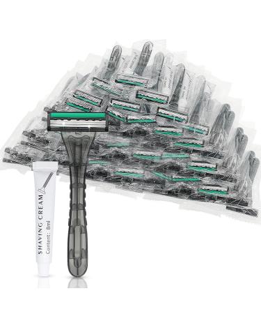 (50 Pack) Kheoxusa 3 Blade Disposable Razor Three Blade Disposable Razors Triple Blade Disposable Razors Disposable Razors Individually Wrapped Disposable Razors for Hotel Airbnb Homeless Travel-Grey 1 Count (Pack of 50)