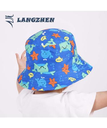 LANGZHEN Baby Girls Sun Protection Beach Hat | Adjustable Wide Brim Toddler Kids Summer Play Hat with Chin Strap - Blue-Whale | 1-2 Years - Buy Online on SooperMarket.com