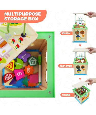 6-in-1 Wooden Motor Cube Activity Center for Toddlers - Pearl Labyrinth & Shape Sorting Toy for Kids Age 1-3 - Buy Online on SooperMarket.com