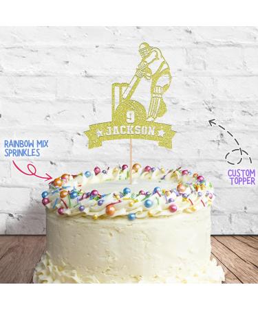Cakeshop Cake Decoration Pack | Cricket Theme Premium Double Sided Glitter Card Cake Topper Sign & 25g Party Pack of Cake Sugar Sprinkles | Custom Name & Age Cake Decorations (Champagne) Prime Glitter Card: Champagne - Buy Online on SooperMarket.com