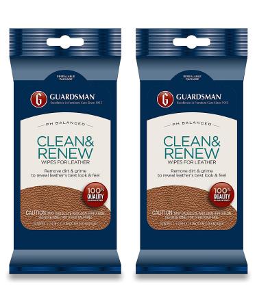 Guardsman Clean & Renew Leather Wipes - 20 Count - Removes Dirt & Grime, Great For Leather Furniture & Car Interiors - 2 Pack