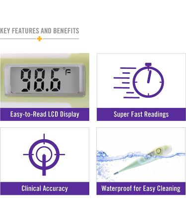 MABIS 9-Second Waterproof Digital Thermometer | Flexible Tip for Fast Readings | Oral, Rectal, Underarm | Babies, Children, Adults | Green - Buy Online on SooperMarket.com
