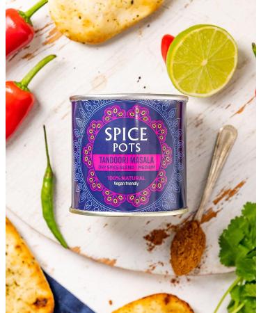 Spice Pots Tandoori Masala Powder - 100% Natural Ingredients - Gluten Free & Vegan - Medium Heat Dry Spice Blend - 80g Pot (16 Servings) - Buy Online on SooperMarket.com