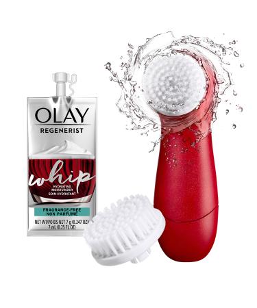 Olay Regenerist Face Cleansing Device, 2 Brush Heads, Whip Face Moisturizer Travel/Trial Size Gift Set