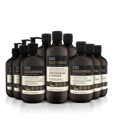 Baylis & Harding Goodness Lemongrass & Ginger Toiletries Bundle: 3 x 500 ml Hand Wash 3 x 500 ml Body Wash & 3 x 500 ml Bath Soak (9 bottles) - Vegan Friendly Lemongrass & Ginger Bath Soak Bundle