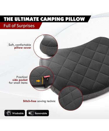 Hikenture Ultralight Camping Pillow - Inflatable & Washable, Neck & Lumbar Support, Portable Blow Up Pillow for Outdoor Travel - Grey 16.2x10.6x3.75 - Buy Online on SooperMarket.com