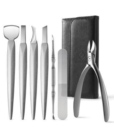 FERYES Pedicure Knife Ingrown Toenail Kit 7 PCS Professional Pedicure Tool Toenail Grooming Kit Top Notch Foot Blade Super Sharp Toenail Clippers (Leather case included)