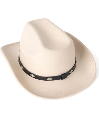 Lisianthus Wide Brim Cowboy Hat - Diamond Shaped Beige Medium - Unisex Western Outdoor Felt Hat - Buy Online on SooperMarket.com