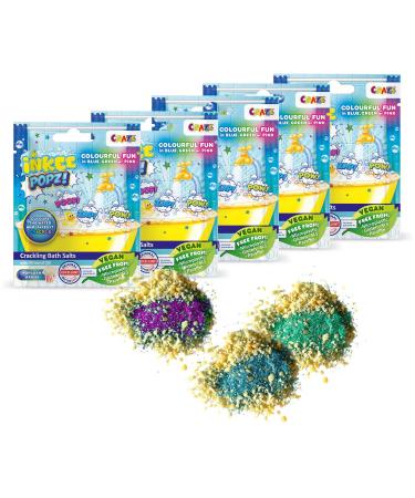 Inkee Popz 5 Set |Crackling swimming salt children - colorful bathing additive in pink blue or green with almond oil & popcorn aroma 5x 15g bag - bathing fun for children crackling bath salt 5x 15g