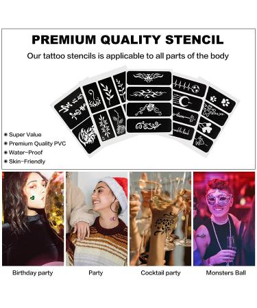 Qullue Henna Tattoo Stencils Kit II - Self-Adhesive Hand Mold for Women, Girls, and Teens - DIY Body Art Stencils with Flowers and Motifs - Buy Online on SooperMarket.com