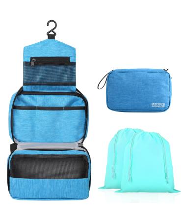 Januts Hanging Travel Toiletry Bag for Women Mens Wash Bag Make up Bags Waterproof Travel Toiletries Makeup Bag Girls Multifunctional Cosmetic Organizer with 2 Drawstring Bags Sky Blue