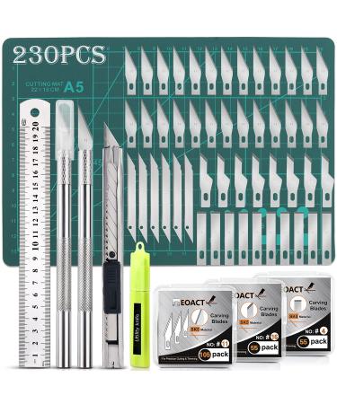 230 PCS Hobby Craft Knife Kit,215 PCS Precision Carving Blades with 2 PCS Craft Knife, Utility Knife with 11 PCS Art Blades, Scrapbooking Stencil for DIY Art Working Cutting 230pcs
