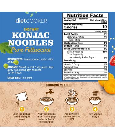 (Pack of 10) DIET COOKER Premium Konjac Noodles - Shirataki Fettuccine | Keto & Vegan Friendly - 9.52 oz | Low Calorie, Zero Net Carbs, Odor Free, Ready to Eat | Healthy Diet Food - Buy Online on SooperMarket.com