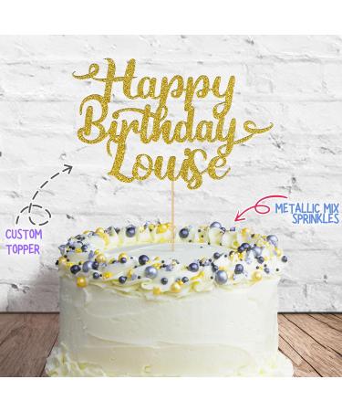 Cakeshop Cake Decoration Pack | Happy Birthday Premium Double Sided Glitter Card Cake Topper Sign & 25g Party Pack of Cake Sugar Sprinkles | Custom Name Cake Decorations (Gold) Non-Prime Glitter Card: Gold - Buy Online on SooperMarket.com