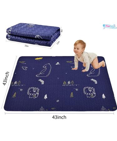 Portable Baby Play Mat | Machine Washable & Foldable Crawling Mat | Soft Non-Toxic Playpen Mat for EIH and Fodoss | 47x47 Square Dark Blue Bear Design | Ideal for Infants & Kids | Non-Slip, Pack of 1 - Buy Online on SooperMarket.com