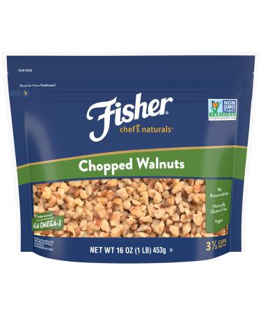 Fisher Chopped Walnuts 16 Ounces California Grown Walnuts Unsalted Naturally Gluten Free No Preservatives Non-GMO